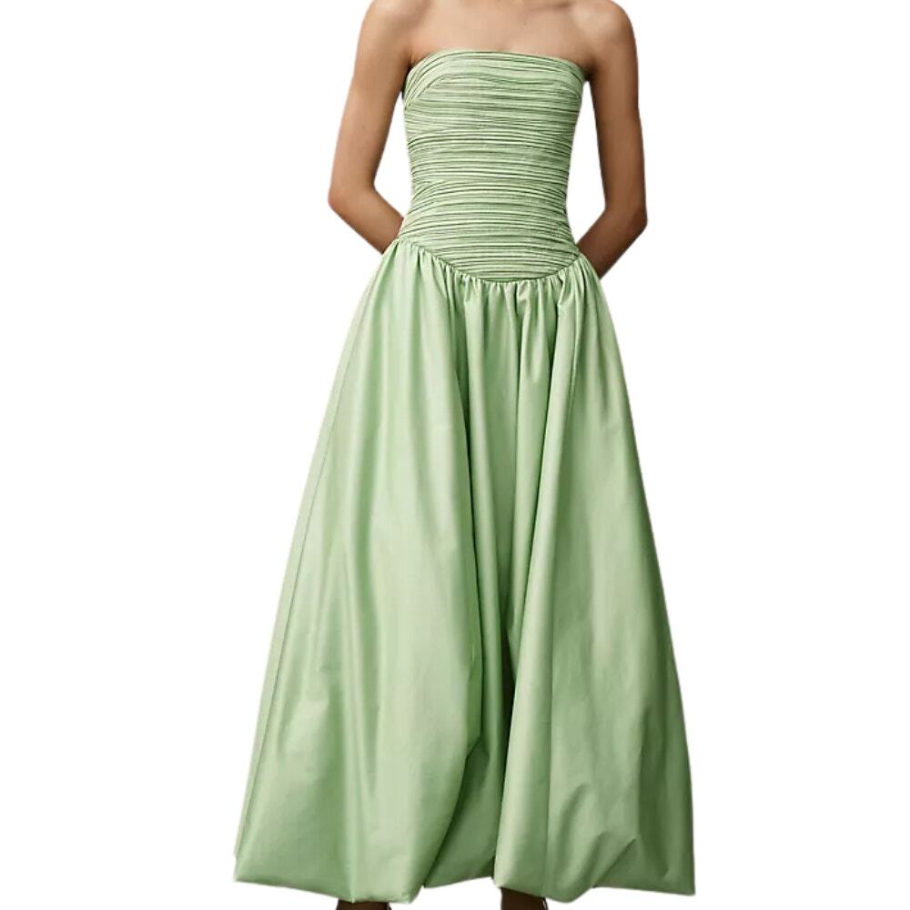Mare Mare Briana Strapless Ruched Drop Waist Bubble Hem Maxi Dress Sage XL XL